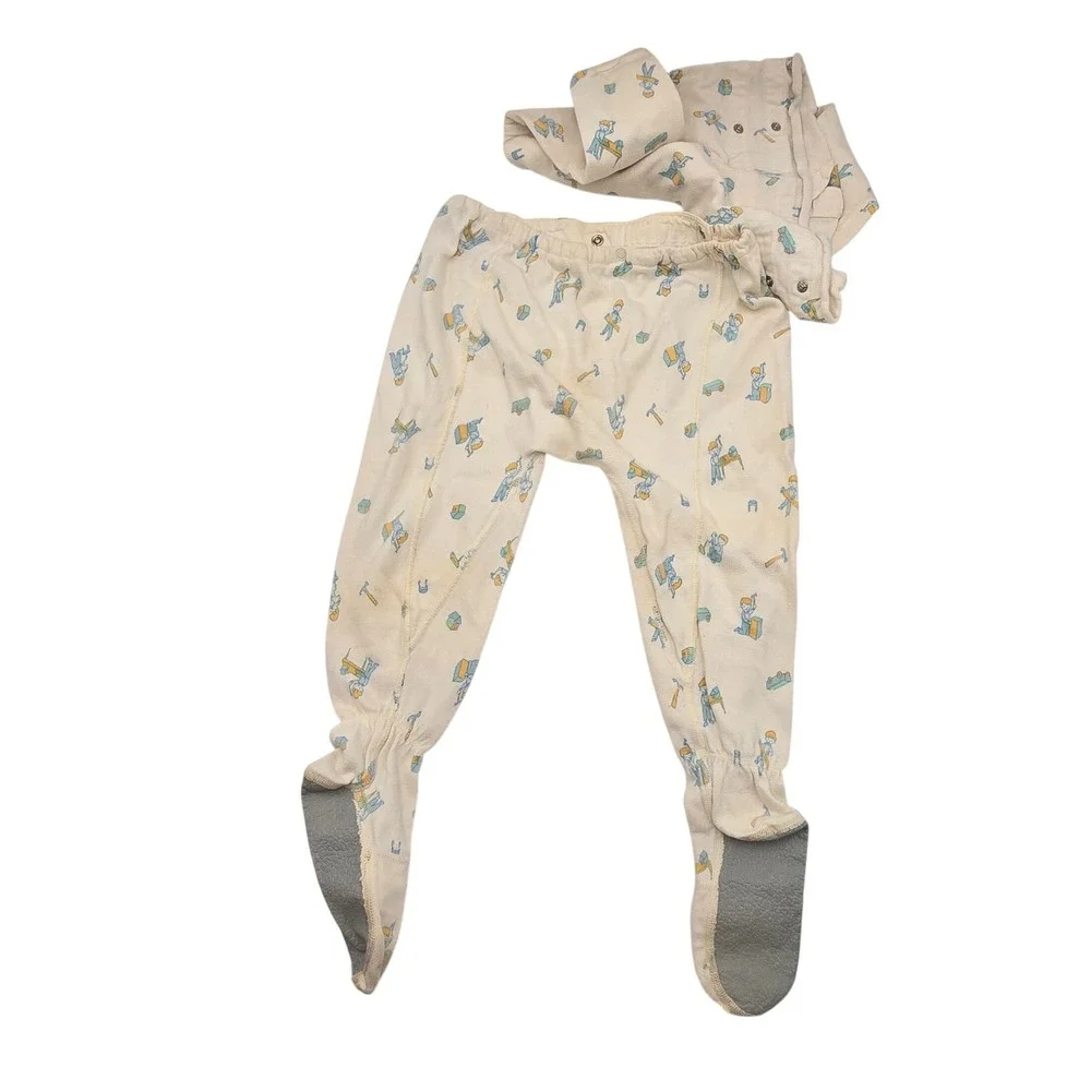 Vintage Carters Kids 4T Handyman Print 2PC Footed Pajamas 100% Cotton Snaps